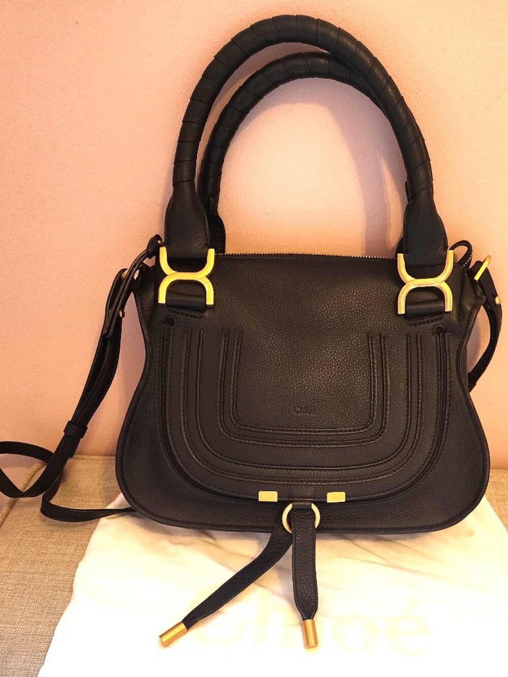Chloe Small Marcie Leather Satchel-Black Grain Leather
